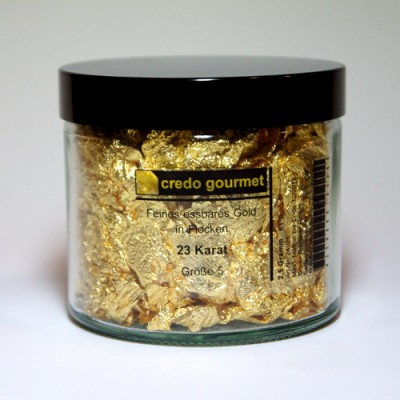 Złoto płatkowe 23 karaty w pojemniku – rozmiar 5 – 5 g