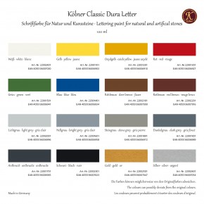 Dura Letter Schriftfarbe - Farbanstrich von Grabinschriften 100 ml Dura Letter Schriftfarbe - Farbanstrich von Grabinschriften 100 ml